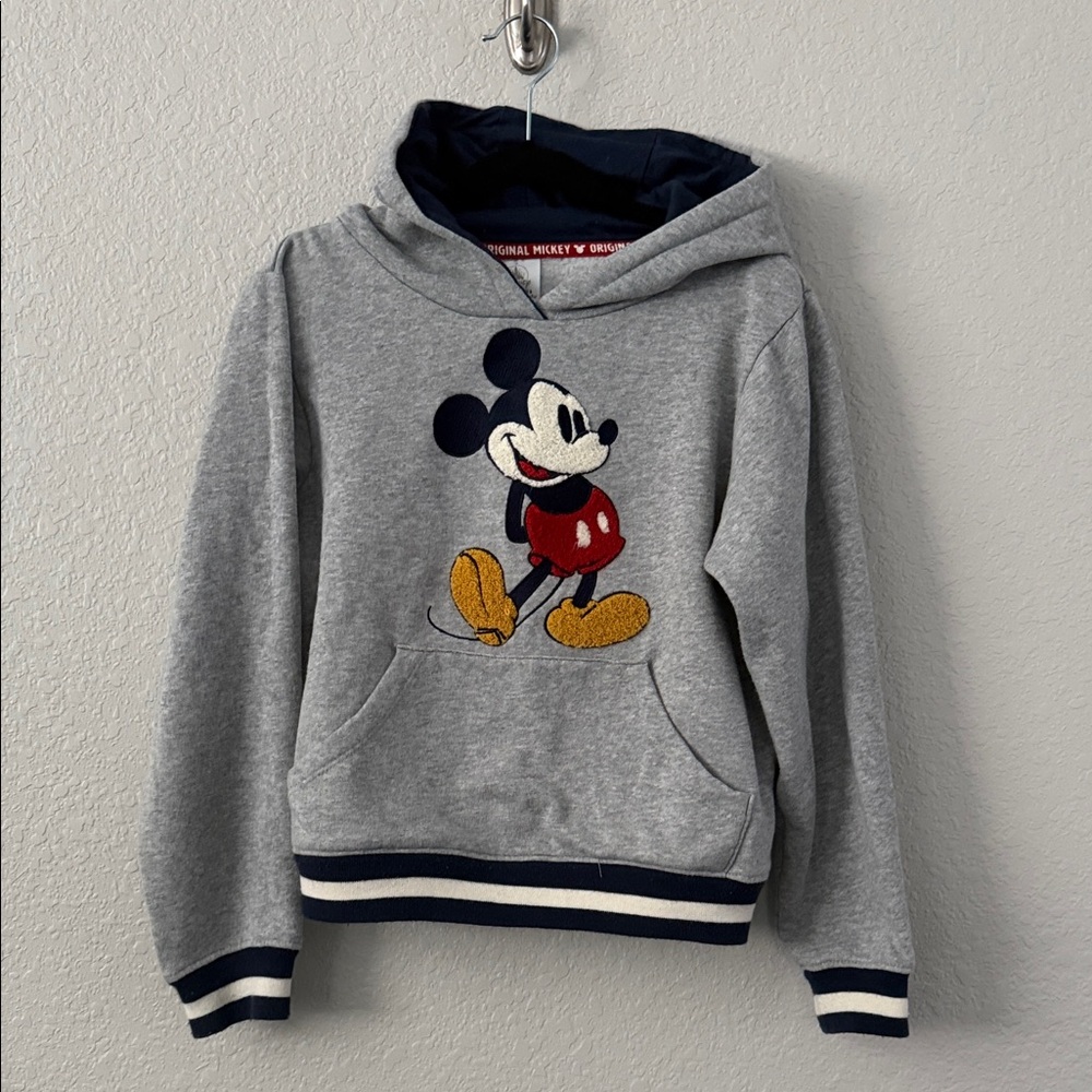 Disney Gray and Navy Hoodie with Chenille Original Mickey Mouse Design
